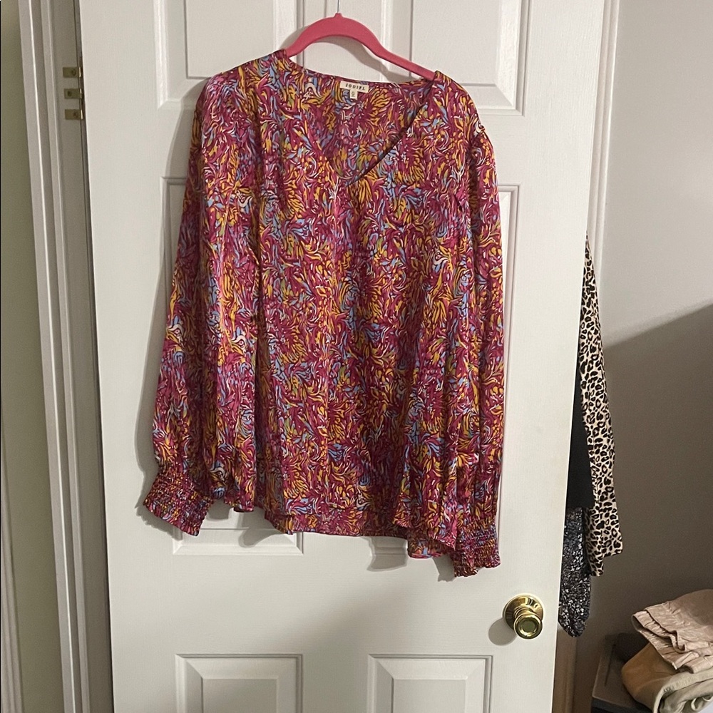 JODIFL Pink Multi Floral V-Neck Long Sleeve Blouse